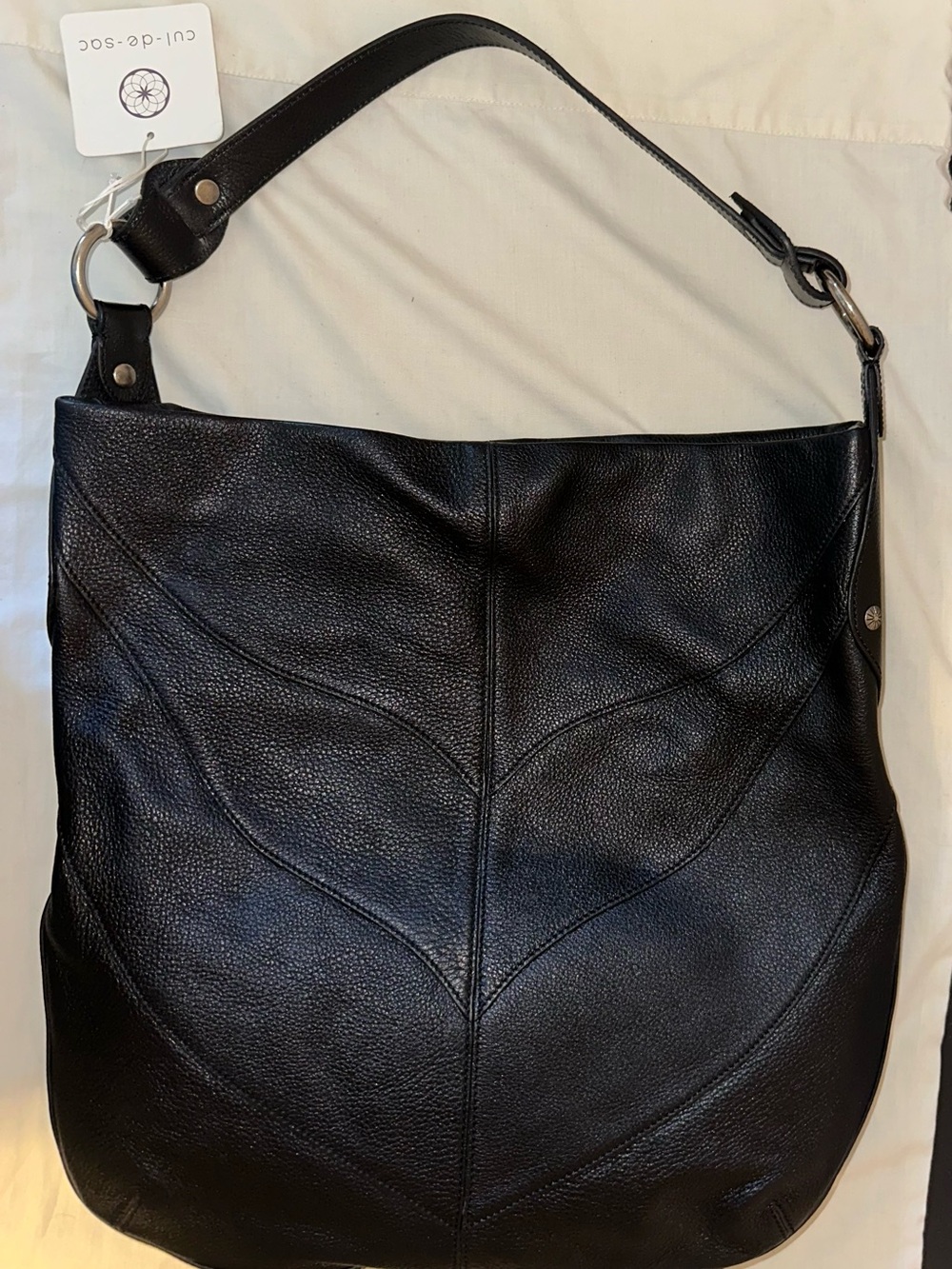 NWT Cul-de-Sac Black Pebbled Genuine Leather Studded Hobo Bag Purse